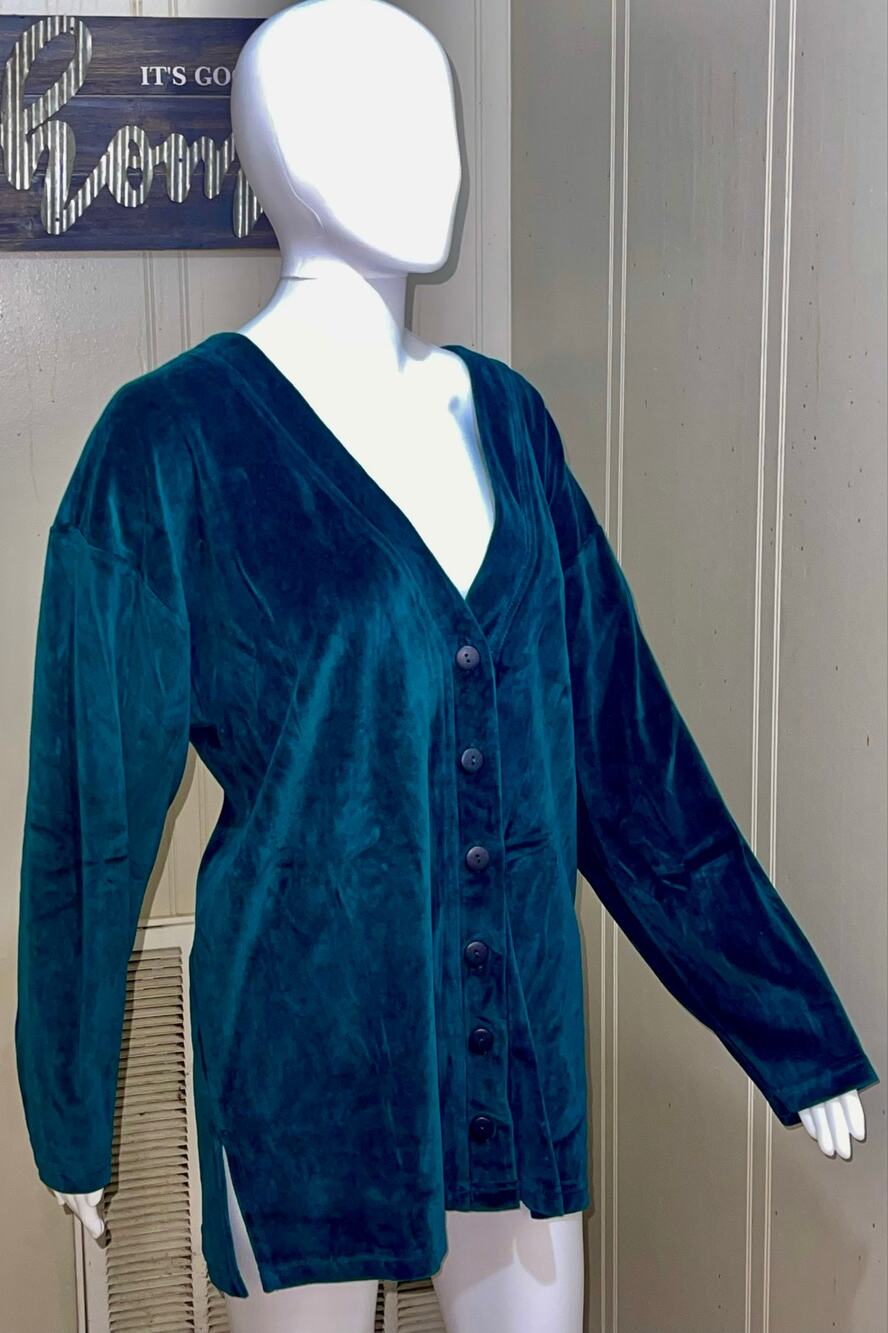 💚Vintage Cottagecore 80s Buttersoft Velvet Oversized Button-Up Cardigan 💚